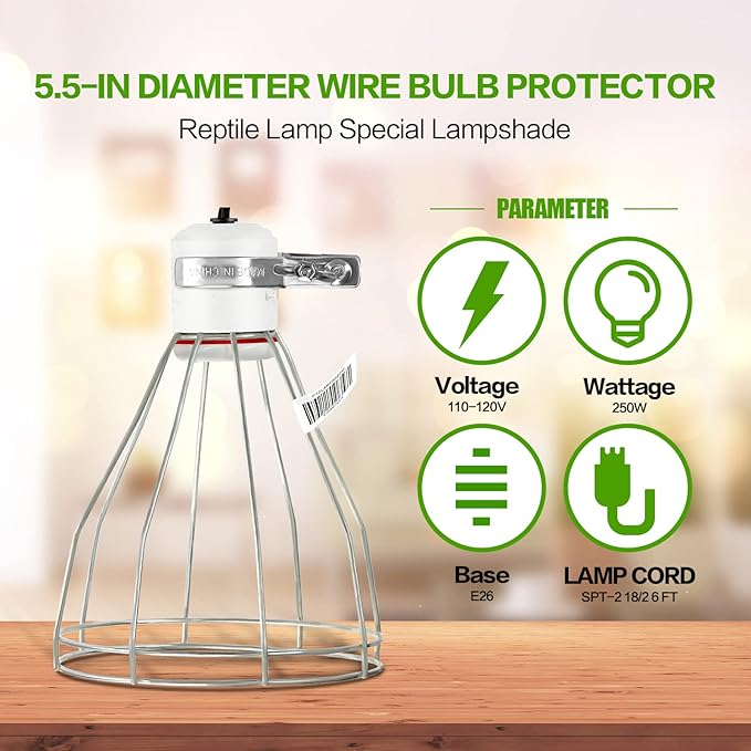 Simple Deluxe Clamp Lamp Light with Steel Cage Wire Grillup to 250W E26 Socket (No Bulb Included), 6' Cord, 2 Pack - LeafyLoom