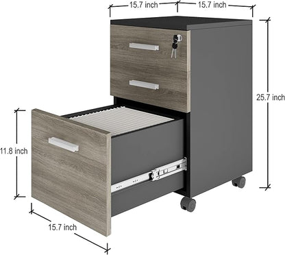 Lazio File Cabinet with Lock - Filing Cabinet for Home and Office - 3 Drawer Small Rolling File Cabinet -Wood Printer Stand with Storage for A4 Size/Legal Documents, File Folders (SLATE GRAY/Black) - LeafyLoom