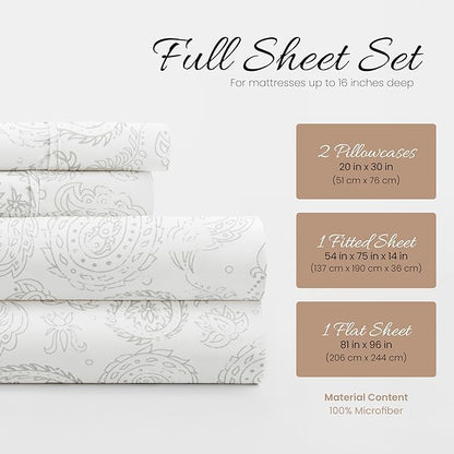 Linen Market 4 Piece Full Bedding Sheet Set (Gray Floral) - Sleep Better Than Ever with These Ultra-Soft & Cooling Bed Sheets for Your Full Size Bed - Deep Pocket Fits 16" Mattress - LeafyLoom