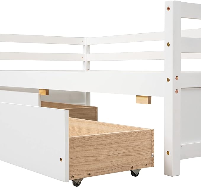 Twin Daybed with 2 Storage Drawers,Pinewood Twin Size Daybed Frame with Guardrail,for Boys/Girls/Teens Bedroom, Easy to Assemble, No Box Spring Needed,White - LeafyLoom