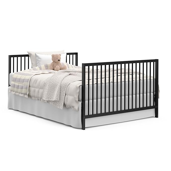 Graco Teddi 5-in-1 Convertible Crib (Black) – GREENGUARD Gold Certified, Converts to Daybed, Toddler & Twin Bed with Headboard and Footboard, Adjustable Mattress Height - LeafyLoom