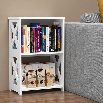 End Table & Side Table 3-Tier, 2 Shelf Small Bookcase, Bookshelf, Simple Nightstand, Bedside Table with for Bedroom, Bathroom, and Living Room Display Rack, White - LeafyLoom