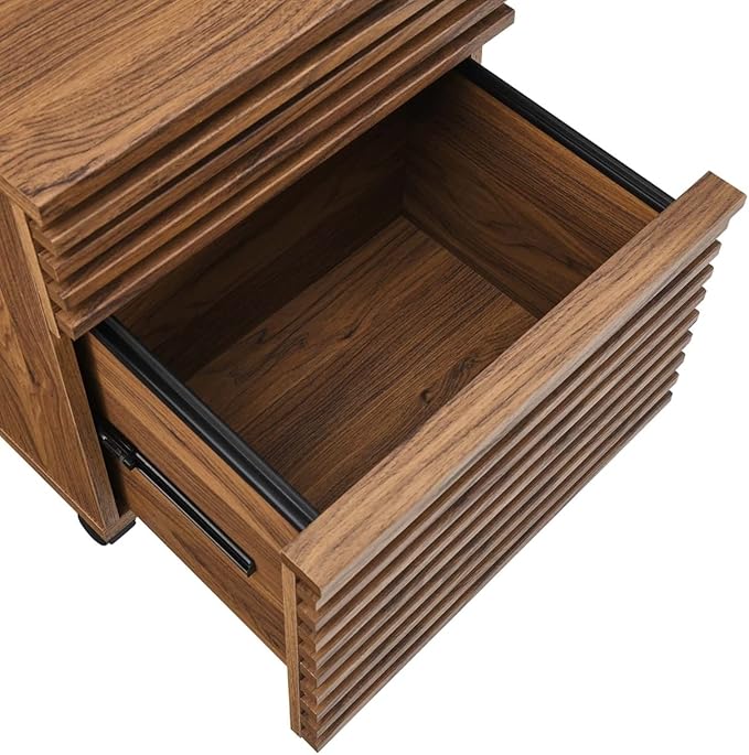 Modway Render Mid-Century Modern Office, File Cabinet, Walnut - LeafyLoom