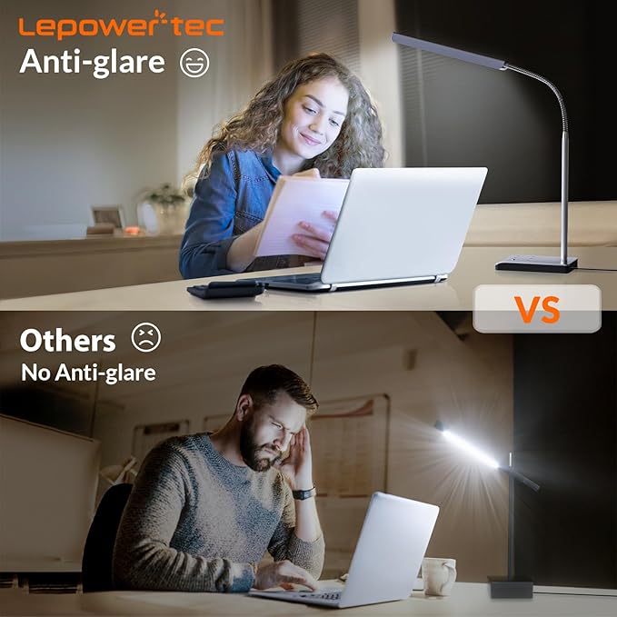 LED Desk Lamp, 12W Reading Desk Lamp for Office Home with 60 Lighting Modes, Touch Control & Timer Function, 750LM Bright Eye-Caring Gooseneck Desk Light Table Lamp for Study, Work, Silver - LeafyLoom