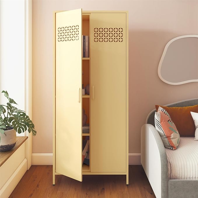 Mr. Kate Annie Tall Metal 2 Door Cabinet, Sunny Yellow - LeafyLoom