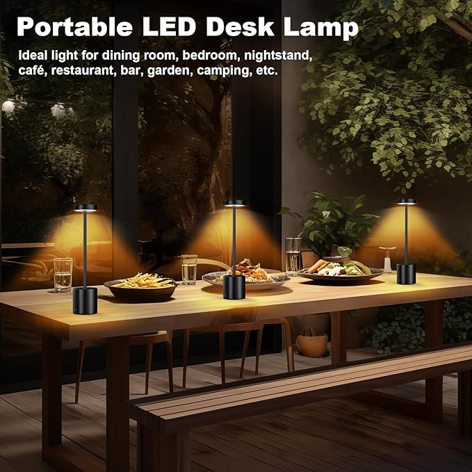 LED Table Lamp Eye-Caring Battery Operated Desk Lamps Bedside Reading 3-Colors Wireless Dimmable Night Light for Bedroom Living Room Home Office Up to 72h Cordless Lighting - LeafyLoom