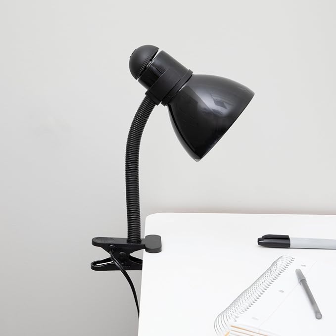 V- Light Black Adjustable Desk Lamp with Heavy Duty Clamp Clip, Flexible Gooseneck Lamp, Bed Light, Reading Lamp, or Study Light, 14 inches - LeafyLoom