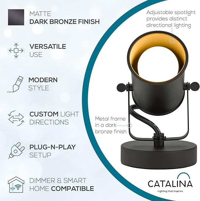 Catalina Lighting Modern Multipurpose Spotlight Desk or Wall Mount Accent Lamp, 6", Dark Bronze, 2 Count (Pack of 1) - LeafyLoom