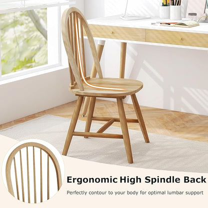 HAPPYGRILL 2 Pieces Wooden Dining Chairs Set, Vintage Armless Windsor Chairs, Kitchen Dining Chairs with Backrest, Natural - LeafyLoom