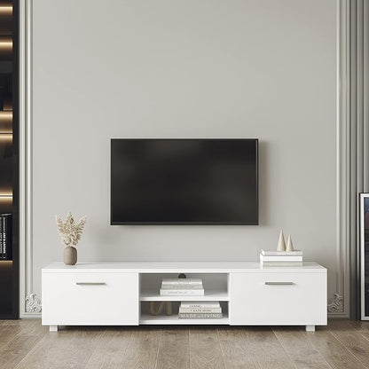 63" TV Stand with Open Shelves, Television Stands for TVs Up to 70", Media Console Entertainment Center Television Table with 2 Storage Cabinet for Living Room, Bedroom, White - LeafyLoom