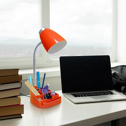 Simple Designs LD1067-ORG Compartmental Desk Lamp with iPhone/iPad/Tablet Stand, Bendable Gooseneck, for Office, Living Room, Nightstand, Library, Entryway, Orange - LeafyLoom