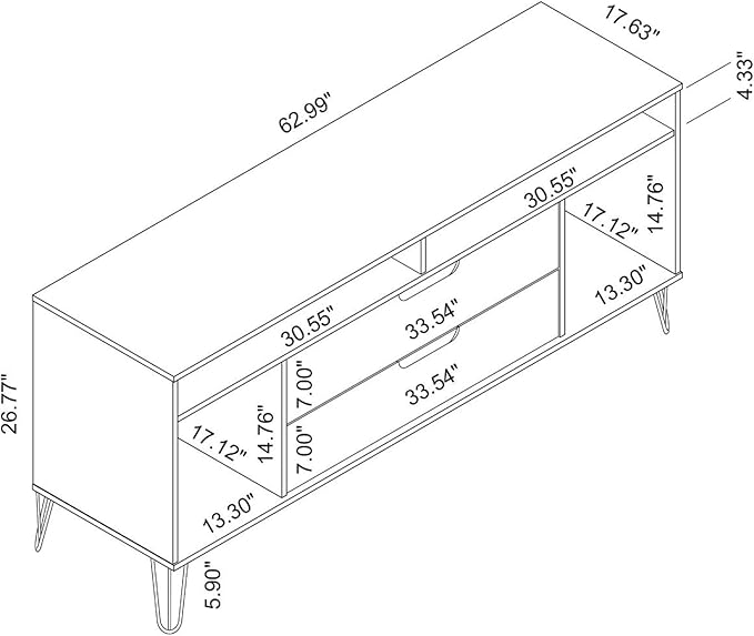 Manhattan Comfort Rockefeller Modern 2 Drawers Living Room Television Stand with Metal Legs, 62.99", Off White/Nature - LeafyLoom