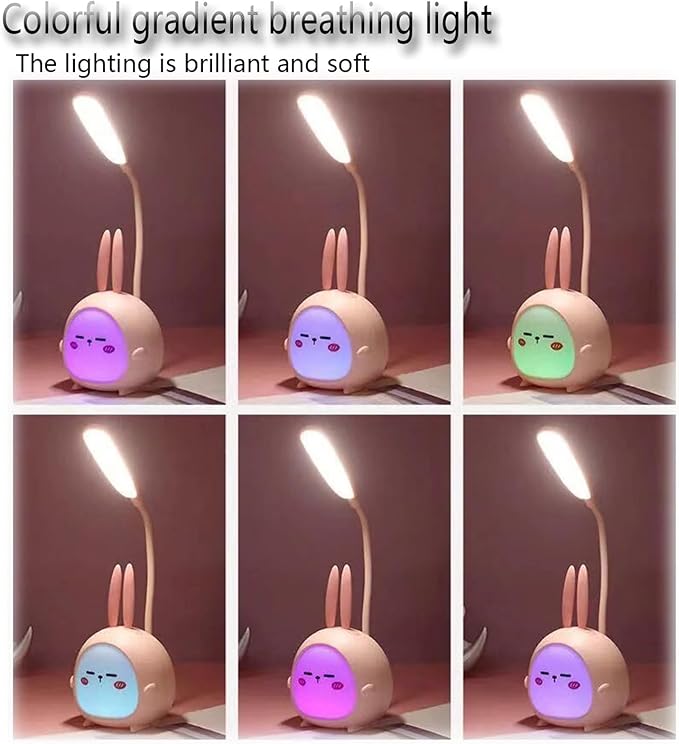 Cute Bunny Desk Lamp, Portable LED Desk Lamps with Night Light,Rabbit Foldable USB Rechargeable Reading Light for Children Boys Girls Study (Blue) - LeafyLoom