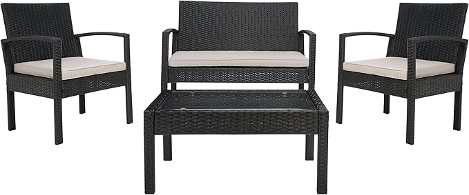 SAFAVIEH Outdoor Collection PAT7507 Conversation Set, Black/Light Grey - LeafyLoom