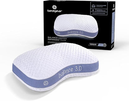 Bedgear Balance Cuddle Curve Performance Pillow - Size 3.0 - Moisture-Wicking Pillow for Side Sleepers - Medium Firmness Bed Pillow- Hypoallergenic, Washable Removable Cover - 20" W x 26" L x 6.5" H - LeafyLoom