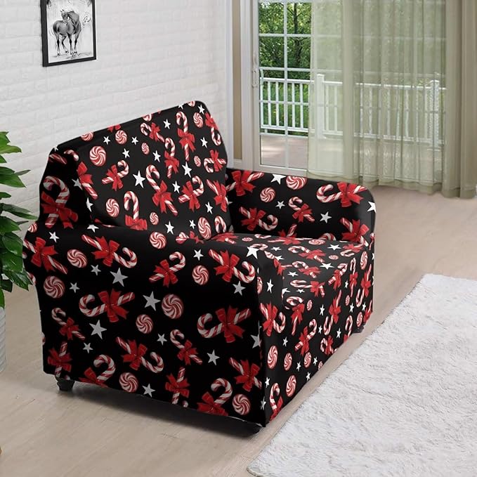 FKELYI Christmas Easy Going Stretch Sofa Slipcover Candy Cane Sofa Couch Cover Non-Slip Sofa Slipcovers Washable Furniture Protector S FKELYI