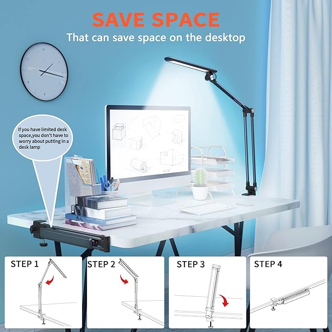 LED Desk Lamps,10 Color Modes 2700k-7000k Lighting and Stepless Dimming Modern Table Lamp for Monitor Studio Reading,Architect Clamp for Home Office Iron-Grey 15W… - LeafyLoom