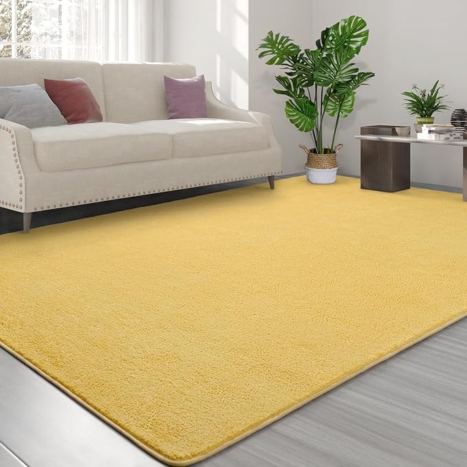 Area Rugs for Bedroom Living Room, 5x8 Yellow Super Soft Comfy Thickened Memory-Foam Indoor Carpets, Modern Aesthetic Minimalist Carpet for Boys Girls Adults Apartment Nursery Home Décor - LeafyLoom