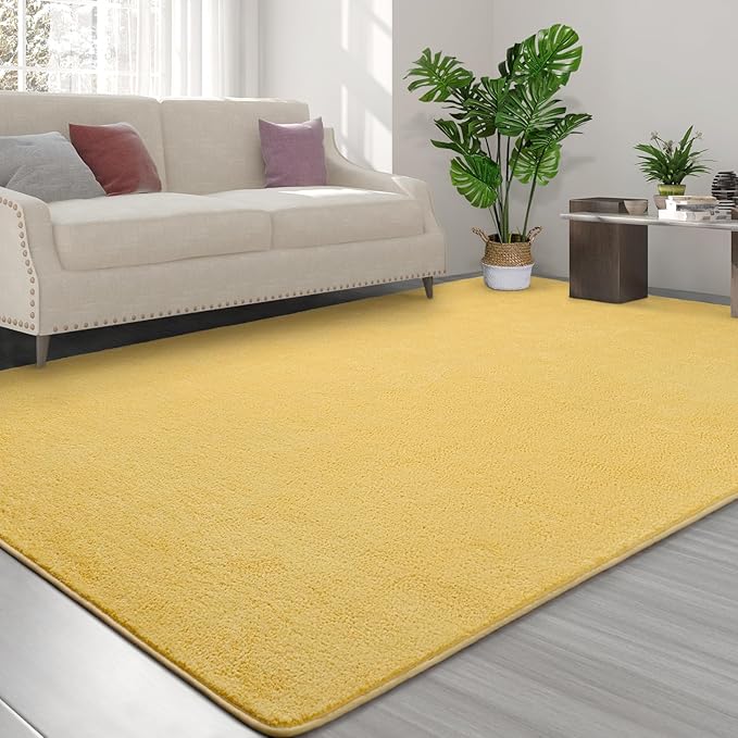 Area Rugs for Bedroom Living Room, 4x6 Yellow Super Soft Comfy Thickened Memory-Foam Indoor Carpets, Modern Aesthetic Minimalist Carpet for Boys Girls Adults Apartment Nursery Home Décor - LeafyLoom