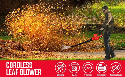 Leaf Blower, VOLTKORE 20V Cordless Leaf Blower, Electric Battery Powered Leaf Blower for Blowing Leaves, Dust in Lawn, Patio, Jobsite...(Quick Charger & 2 Battery Included) - LeafyLoom