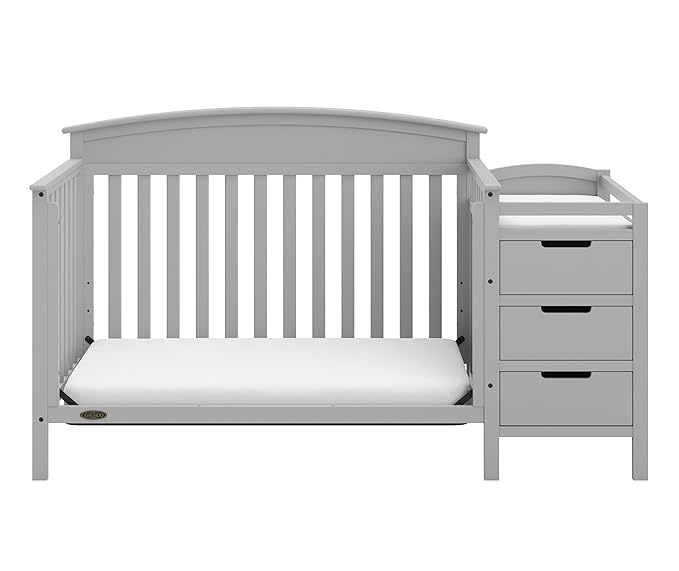 Graco Benton 5-in-1 Convertible Crib and Changer (Pebble Gray) – Crib and Changing Table Combo, Includes Water-Resistant Changing Pad, 3 Drawers, Converts to Toddler Bed, Daybed and Full-Size Bed - LeafyLoom