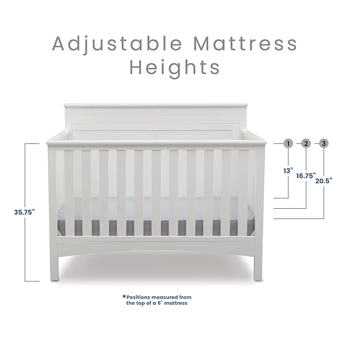 Delta Children Fancy 4-in-1 Crib, Bianca + Serta Perfect Slumber Dual Sided Recycled Fiber Core Crib and Toddler Mattress (Bundle) - LeafyLoom