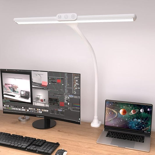 LED Desk Lamp with Clamp, Tall Desk Light with Gooseneck, Office Lighting for Desk, Task Lamp Touch Control, 9W Study Lamp for Home Office (White) - LeafyLoom