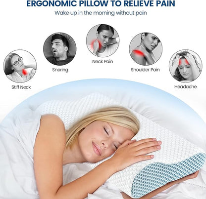 Neck Pillow Contour Memory Foam Pillows for Pain Relief Bed Pillow for Sleeping, Ergonomic Pillow for Neck and Shoulder Pain, Orthopedic Cervical Pillow for Side Back Stomach Sleeper - LeafyLoom