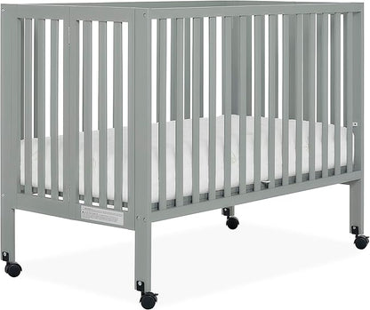 Quinn Full-Size Folding Crib in Cool Grey, Removeable Wheels, Modern Nursey, Adjustable Mattress Support, Portable Crib, Patented Folding System - LeafyLoom