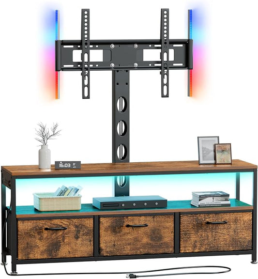 JUSTOGO TV Stand with Mount and Power Outlet, TV Stand with Drawers Storage for Living Room Bedroom, LED Entertainment Center for 45/55/60/65 inch TVs, Height Adjustable Media Console, Rustic - LeafyLoom