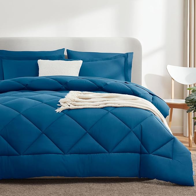 CozyLux King Bed in a Bag 7-Pieces Comforter Sets with Comforter and Sheets Teal All Season Bedding Sets with Comforter, Pillow Shams, Flat Sheet, Fitted Sheet and Pillowcases - LeafyLoom