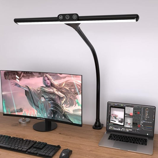 Desk Lamps for Home Office, Architect Desk Lamp with Clamp, LED Desktop Lamp Dimmable, Bright Office Lighting, 9W Modern Desk Lamp Led (Black) - LeafyLoom