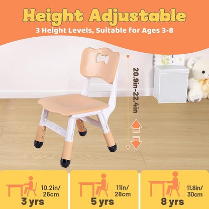 FUNLIO Adjustable Kids Chair (2pcs), 3 Level Height Adjustable Toddler Chair for Ages 3-8, Sturdy Child Chair with Maximum Bearing 220lbs, for Classrooms/Daycares/Homes, CPC & CE Approved - Natural - LeafyLoom