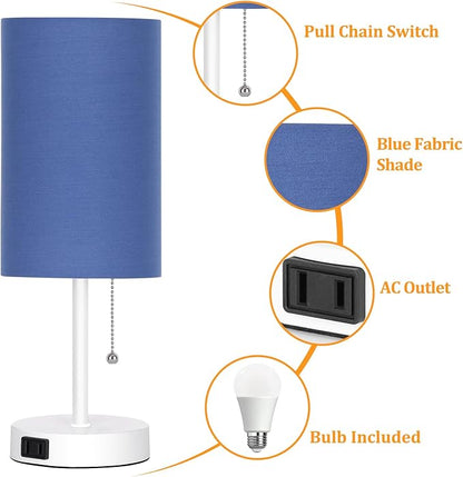 Dott Arts Table Lamp for Bedroom, 3-Color Bedside Lamps with Pull Chain, Bedroom Table Lamps for Nightstand,Small Lamp for Living Room, Bulb Included Blue … - LeafyLoom