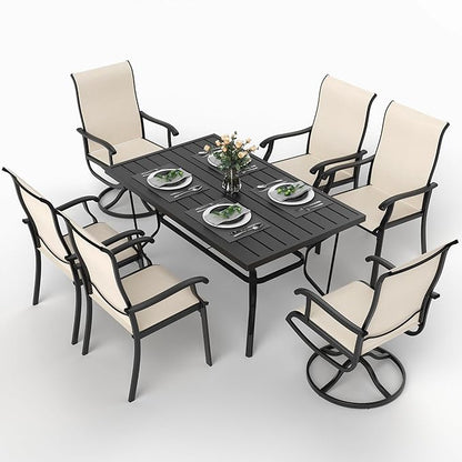 Pamapic 7 Pieces Patio Dining Set, Outdoor Dining Set for Garden Backyard Poolside Deck,Outdoor Table and Chairs Set with 4 Textilene Swivel Chairs ＆ 2 Regular Chairs,Beige - LeafyLoom