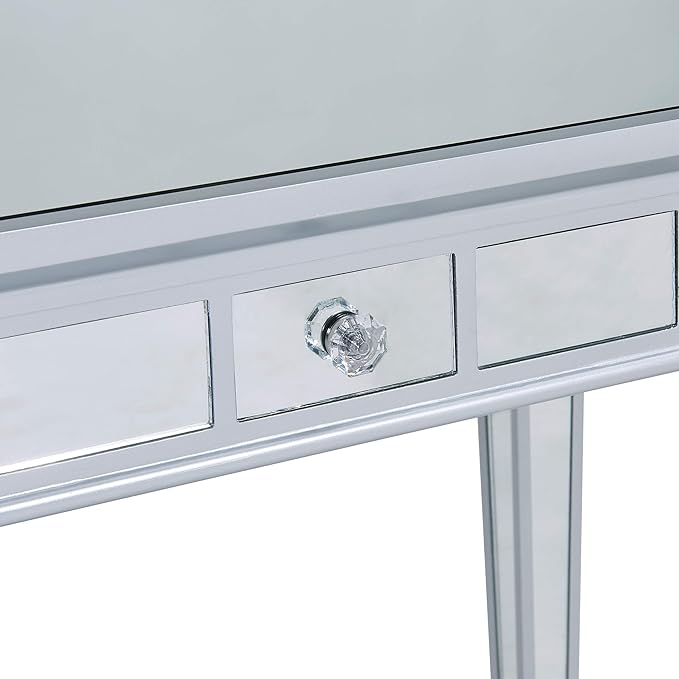 SEI Furniture Glenview Glam Mirrored Writing Desk w/ Drawers, Matte Silver - LeafyLoom