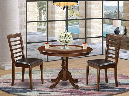 East West Furniture HLML3-MAH-LC 3 Piece Dining Table Set for Small Spaces Contains a Round Dining Room Table with Pedestal and 2 Faux Leather Upholstered Chairs, 42x42 Inch, Mahogany - LeafyLoom