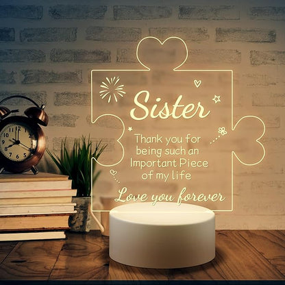 Puzzle Night Light Gift for Sister, Night Lamp with Plastic Base, Gifts On Birthday Christmas Day for Sister - LeafyLoom