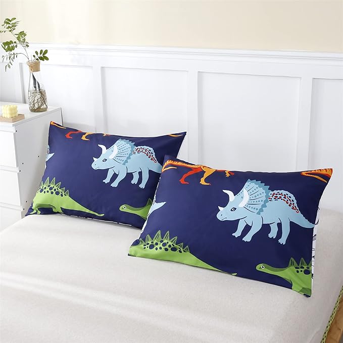 RYNGHIPY Cartoon Dinosaur Comforter Set, Dark Blue Dinosaur Kids Bedding Set for Boys, Dinosaurs Print Comforter Sets for Kids/Toddlers/Teens (Dinosaur,Full) - LeafyLoom