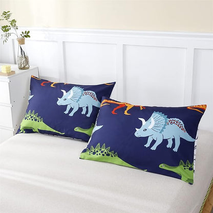 RYNGHIPY Cartoon Dinosaur Comforter Set, Dark Blue Dinosaur Kids Bedding Set for Boys, Dinosaurs Print Comforter Sets for Kids/Toddlers/Teens (Dinosaur,Twin) - LeafyLoom