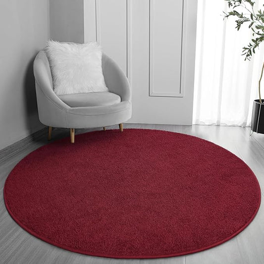 Round Area Rugs for Bedroom Living Room, 4x4 Rose Red Super Soft Comfy Thickened Memory-Foam Indoor Circle Carpets, Modern Aesthetic Minimalist Carpet for Boys Girls Adults Nursery Home Décor - LeafyLoom