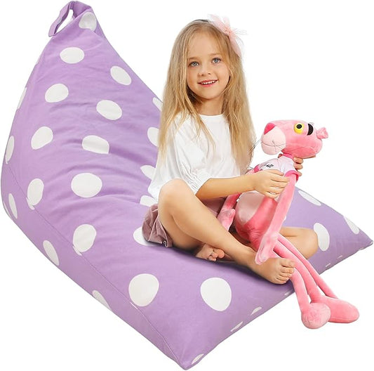 Aubliss Stuffed Animal Storage Bean Bag Chairs Cover, 50"x 35" Extra Large Bean Bags Chair for Kids & Adults, Beanbag Toy Storage for Boys Girls - Premium Cotton Canvas Purple Dot - LeafyLoom