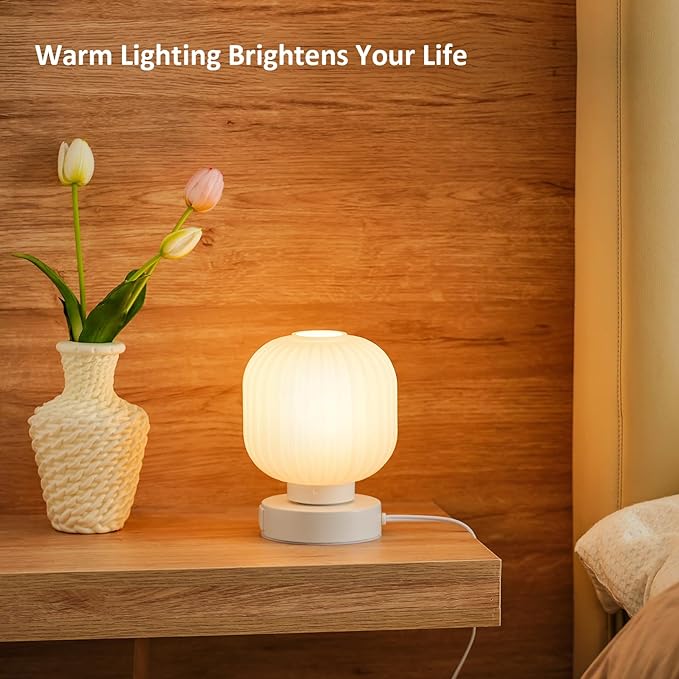 Touch Bedside Lamps Set of 2 with 3 Way Dimmable Light, Small Table Lamps with USB C+A Charging Ports - Bedroom Nightstand & Living Room Essential, Bulb Included - LeafyLoom