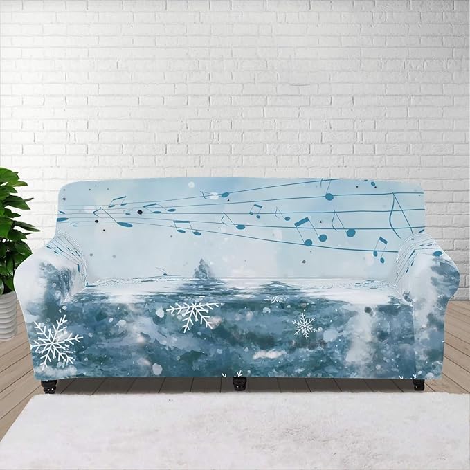 FKELYI Blue Christmas Tree Easy Going Stretch Sofa Slipcover Snow Sofa Couch Cover with Elastic Bottom Stretch Sofa Slipcovers L FKELYI