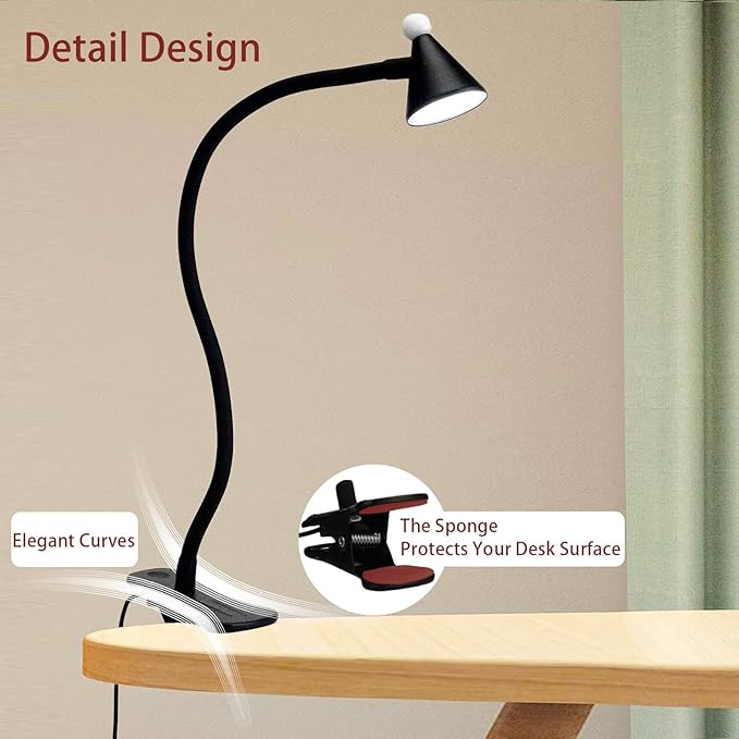 LED Desk Lamp with Clamp,Reading Light with Long Flexible Gooseneck,Clamp Light for Reading,Bed Lights for Headboard,Book Light for Kids with 30 Adjustable Color Modes,Clamp Lamp for Home, Black - LeafyLoom