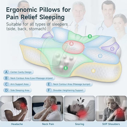 Memory Foam Cervical Pillow - Side Sleeper Pillow Neck Back Shoulder Comfortable Sleeping Support Your Head - Breathable Cooling Contour Bed Pillow for Back Stomach Sleeper Skin-Friendly - LeafyLoom