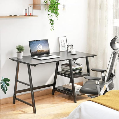 soges Computer Desk 47inches PC Desk Office Desk with Shelf Workstation for Home Office Use Writing Table,Black - LeafyLoom