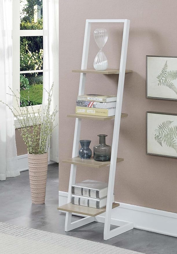 Convenience Concepts Designs2Go 4 Tier Ladder Bookshelf, Ice White / White - LeafyLoom