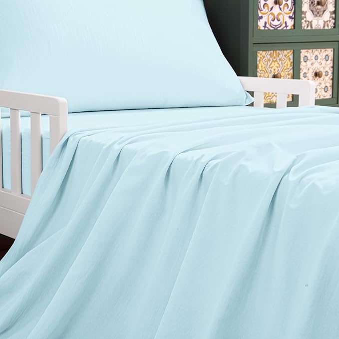 NTBAY Toddler Bedding Set - 4 Piece Soft and Breathable Crib Bedding Set for Boys and Girls, Includes Quilted Comforter, Fitted Sheet, Flat Top Sheet and Envelope Pillowcase, Aqua - LeafyLoom