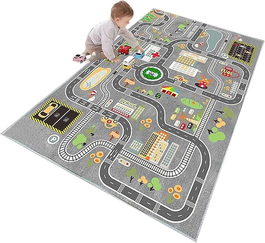 Kids Rug Play Mat for Toy Cars,City Life Road Traffic Educational Carpet,Have Fun Throw Rug,Non-Slip Nursery Rug for Boy and Girl Bedroom 180×270cm/71×106in - LeafyLoom